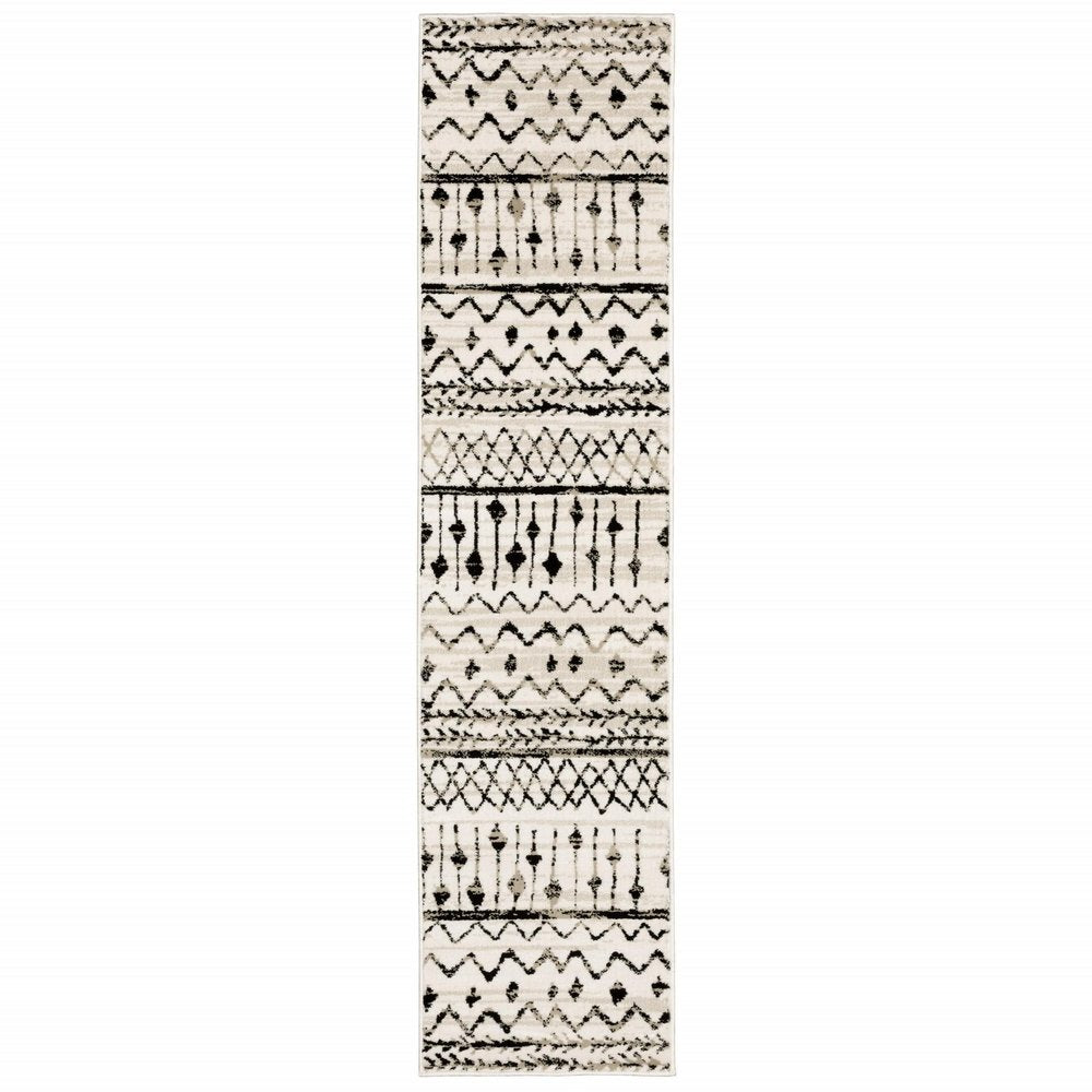 4' X 6' Ivory And Black Eclectic Patterns Indoor Area Rug