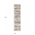 8' Ivory And Black Tribal Runner Rug