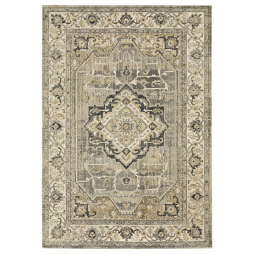 2' X 8' Beige And Gray Traditional Medallion Indoor Runner Rug