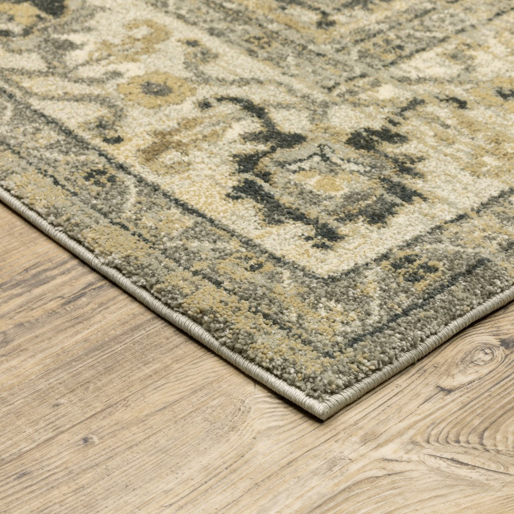 2' X 8' Beige And Gray Traditional Medallion Indoor Runner Rug