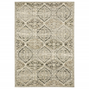 2' X 8' Ivory And Gray Floral Trellis Indoor Runner Rug