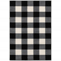 7' X 9' Black And Ivory Gingham Area Rug