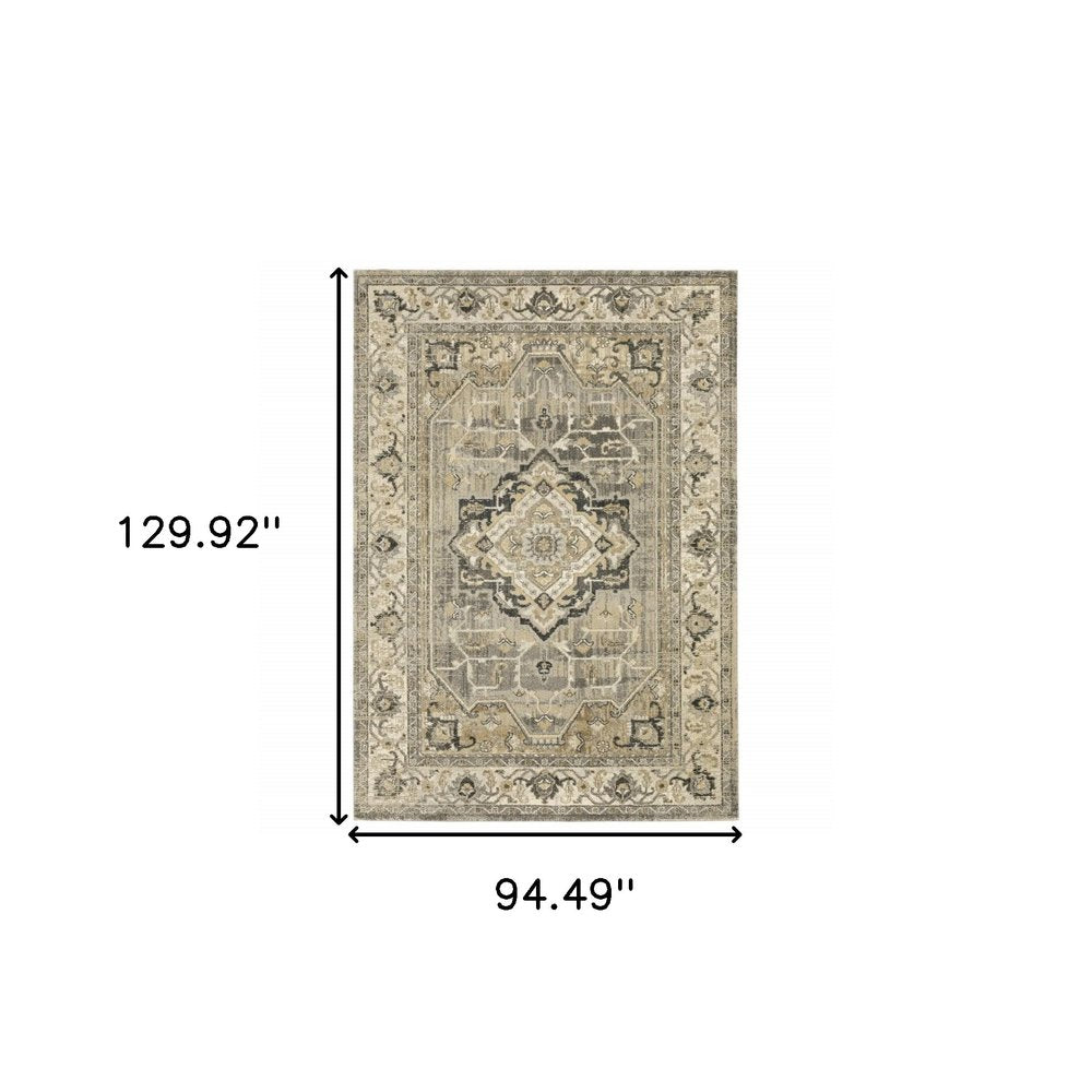 2' X 8' Beige And Gray Traditional Medallion Indoor Runner Rug