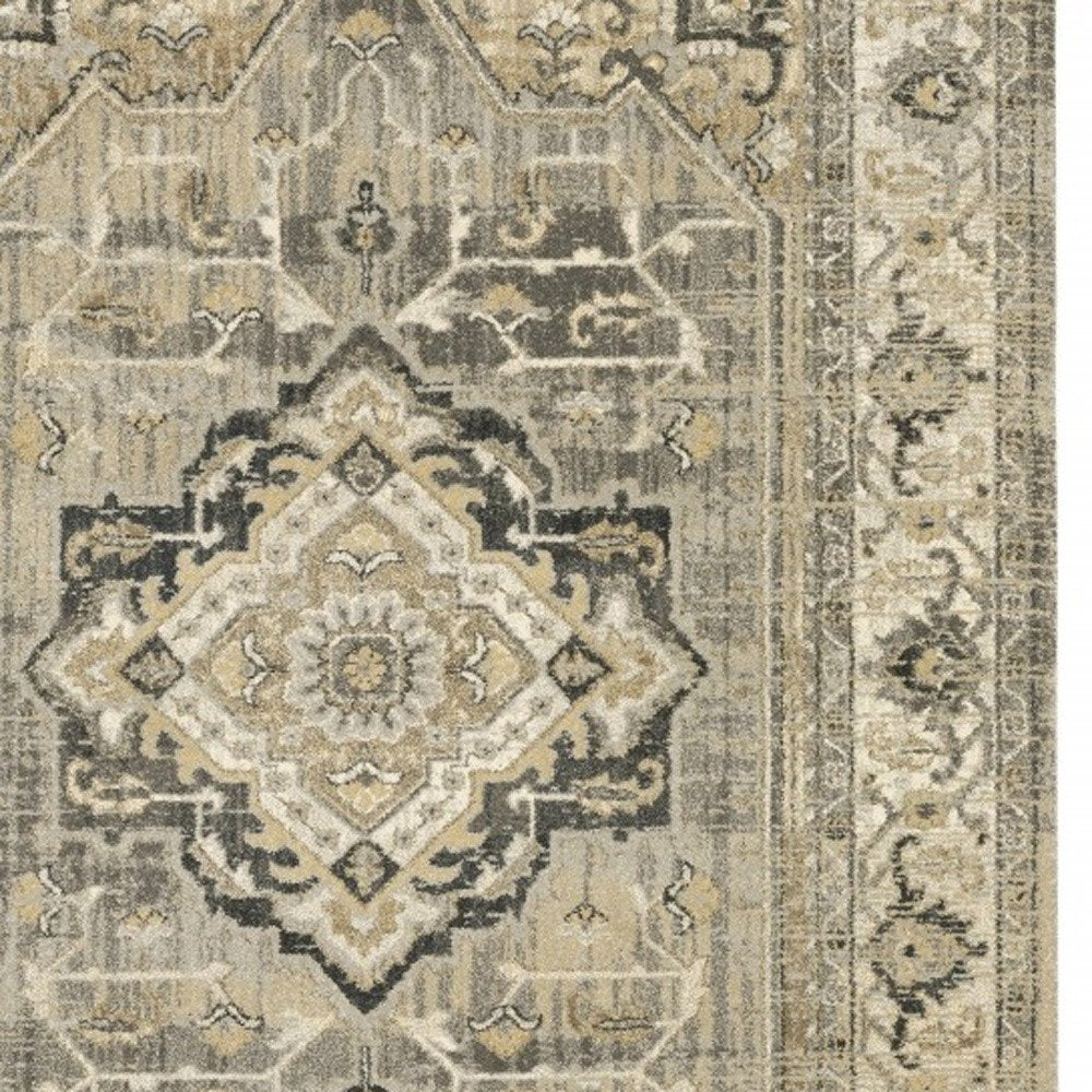 2' X 8' Beige And Gray Traditional Medallion Indoor Runner Rug