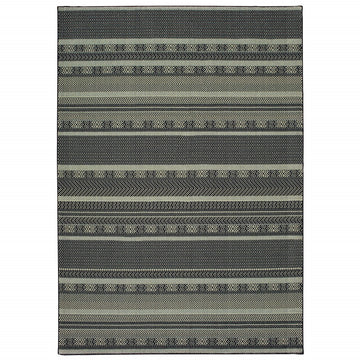 9' X 12' Black Ivory Machine Woven Geometric Indoor Area Rug