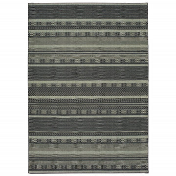 10' X 13' Black And Ivory Geometric Area Rug