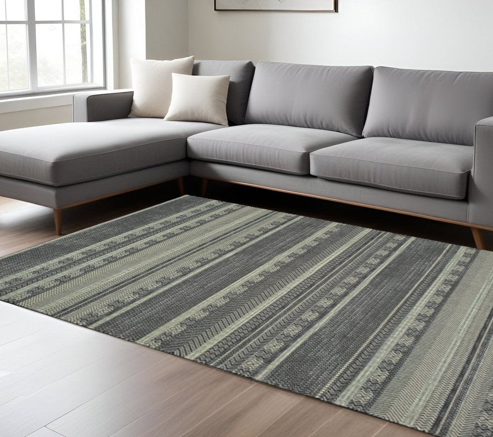 10' X 13' Black And Ivory Geometric Area Rug