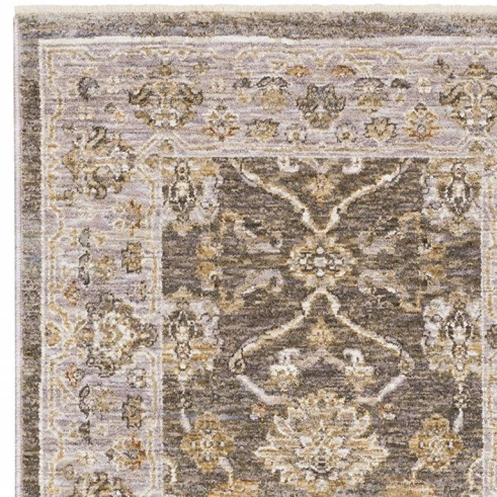 8' Beige Grey Machine Woven Oriental Indoor Runner Rug