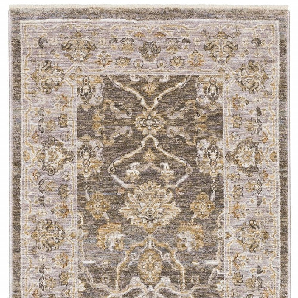 8' Beige Grey Machine Woven Oriental Indoor Runner Rug