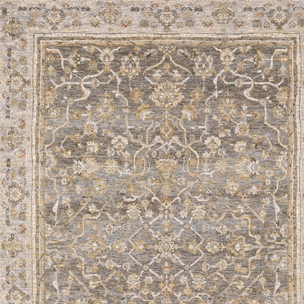 8' Beige Grey Machine Woven Oriental Indoor Runner Rug