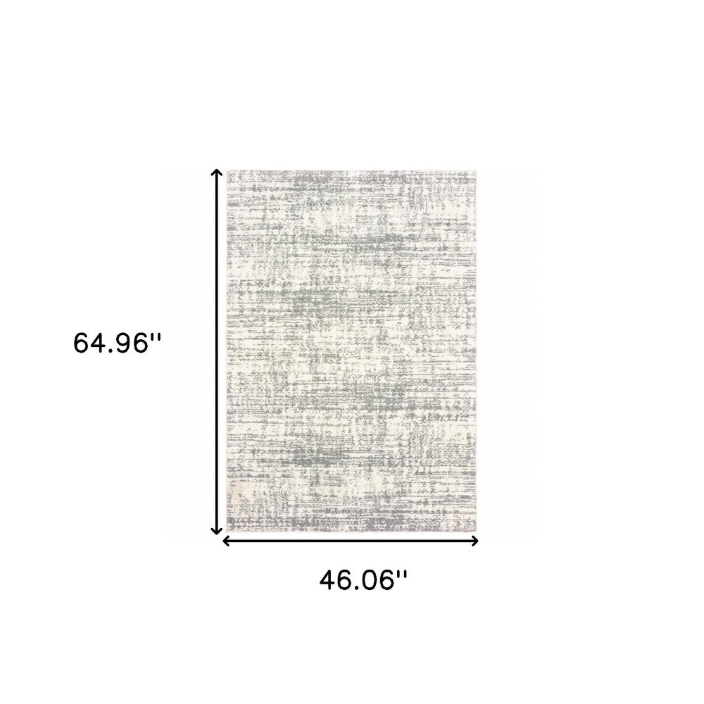 5' X 8' Ivory And Gray Abstract Strokes Area Rug