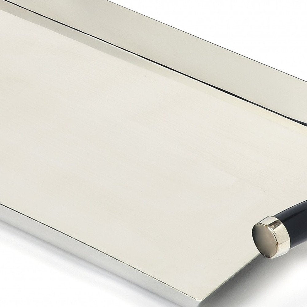 19" Silver Stainless Steel Serving Tray With Horn Handles