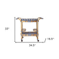 35" Navy Blue White And Natural Rolling Rattan Bar Cart