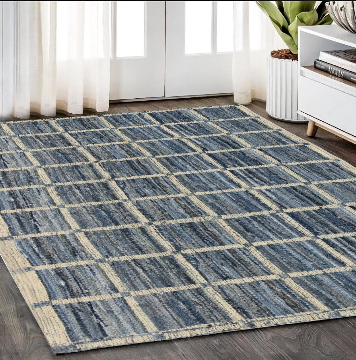 5' X 8' Blue and Gray Area Rug