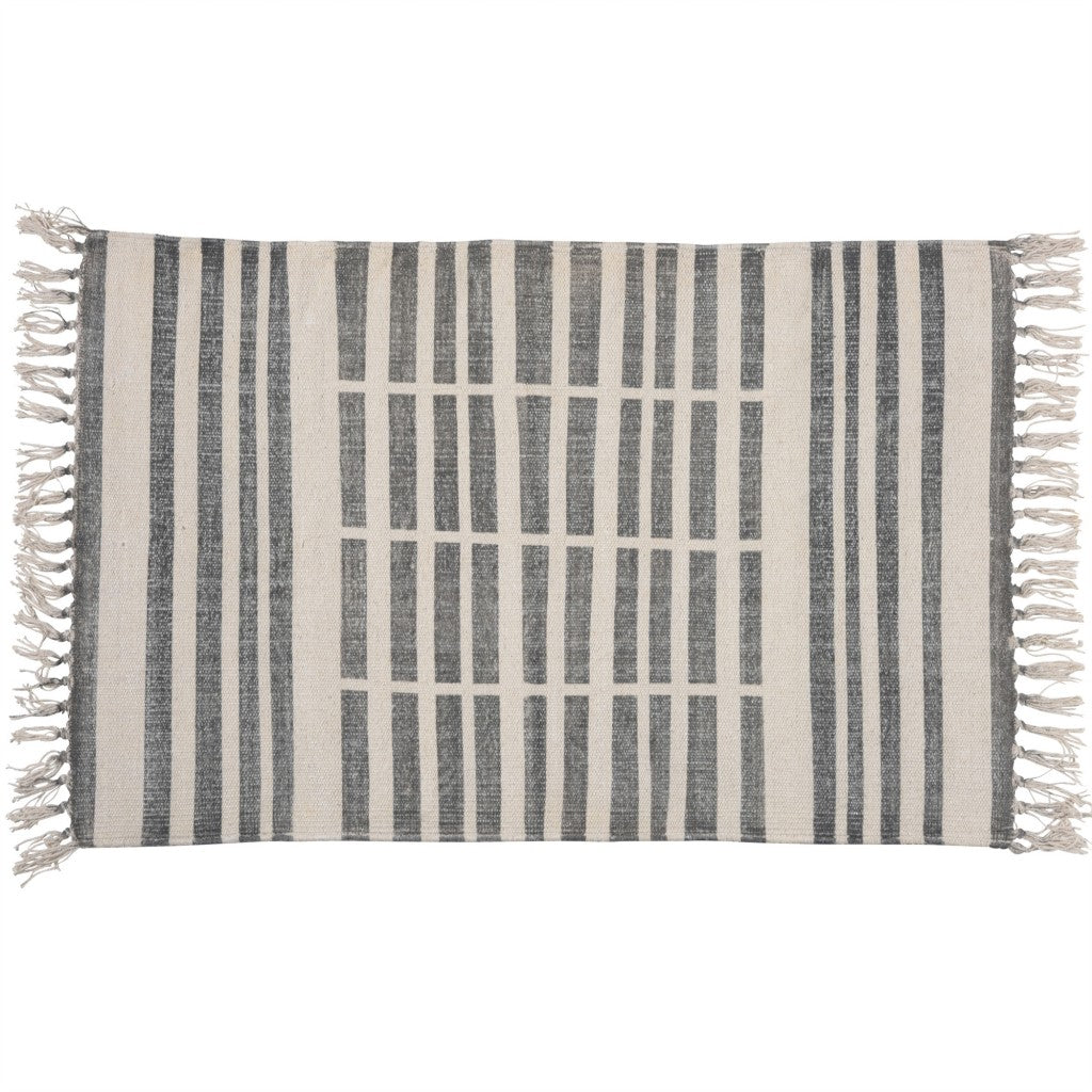 2' X 3' Gray And Cream Broken Stripes Scatter Rug