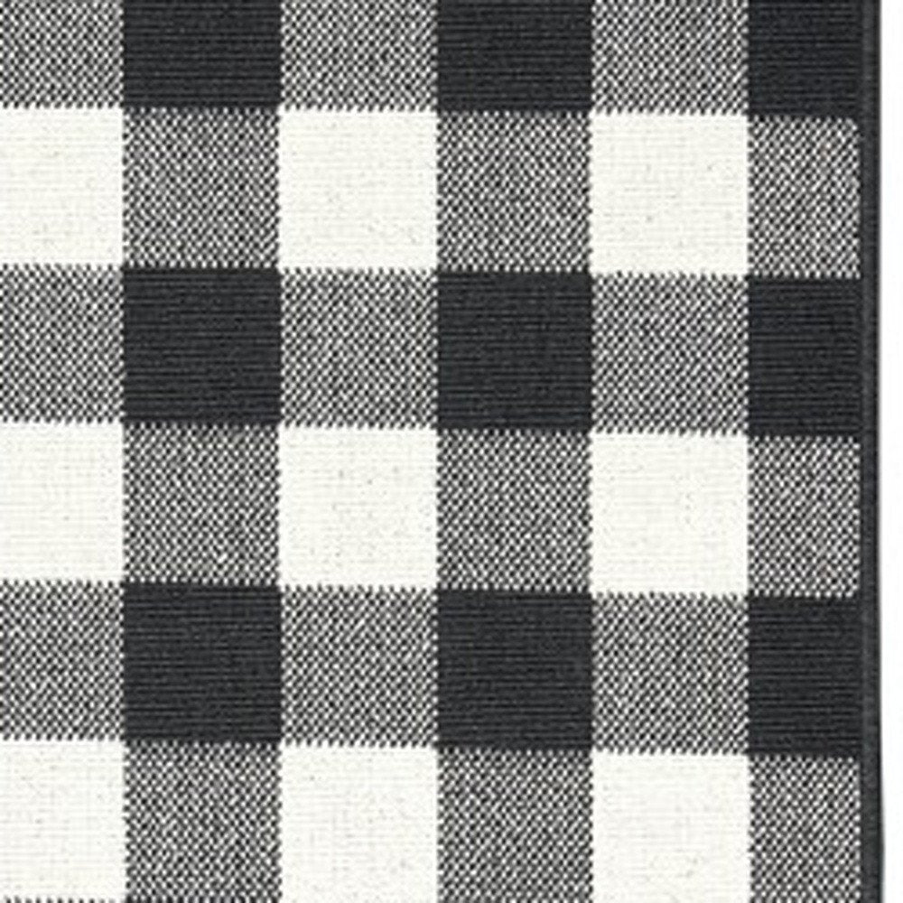 8' Black And Ivory Indoor Outdoor Runner Rug