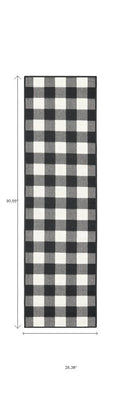 8' Black And Ivory Indoor Outdoor Runner Rug