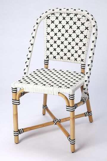 21" Black And White Woven Faux Rattan Outdoor Dining Chair