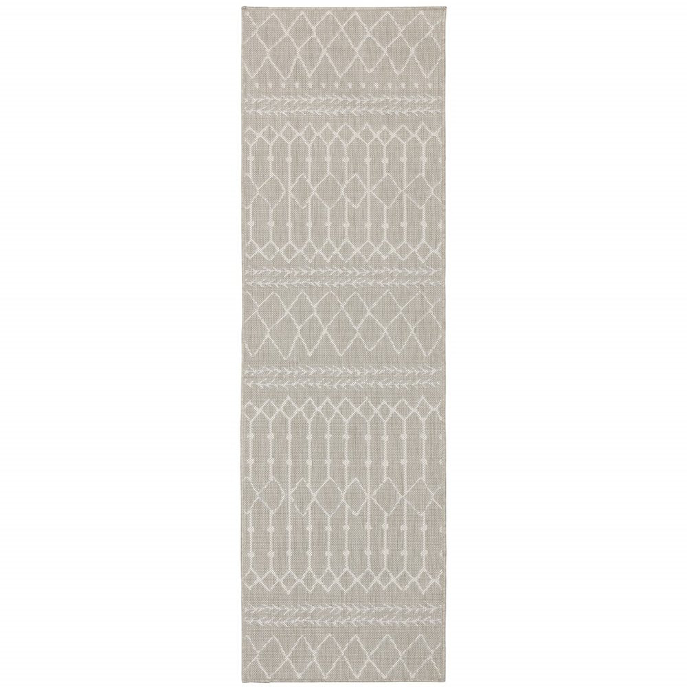 3' X 6' Gray And Ivory Indoor Outdoor Runner Rug