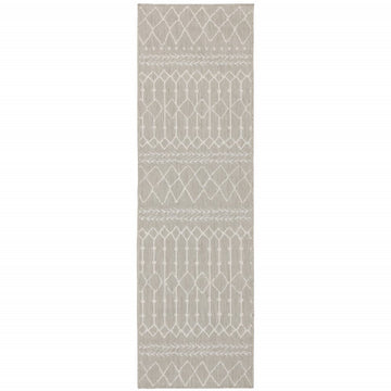 3' X 6' Gray And Ivory Indoor Outdoor Runner Rug