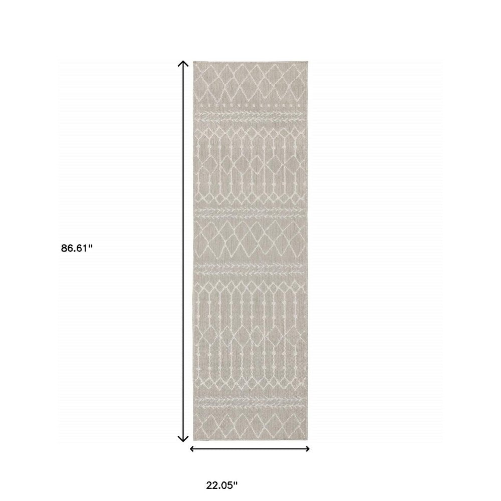 3' X 6' Gray And Ivory Indoor Outdoor Runner Rug