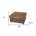 36" Brown and Gray Solid Wood and Metal Square Coffee Table With Three Drawers