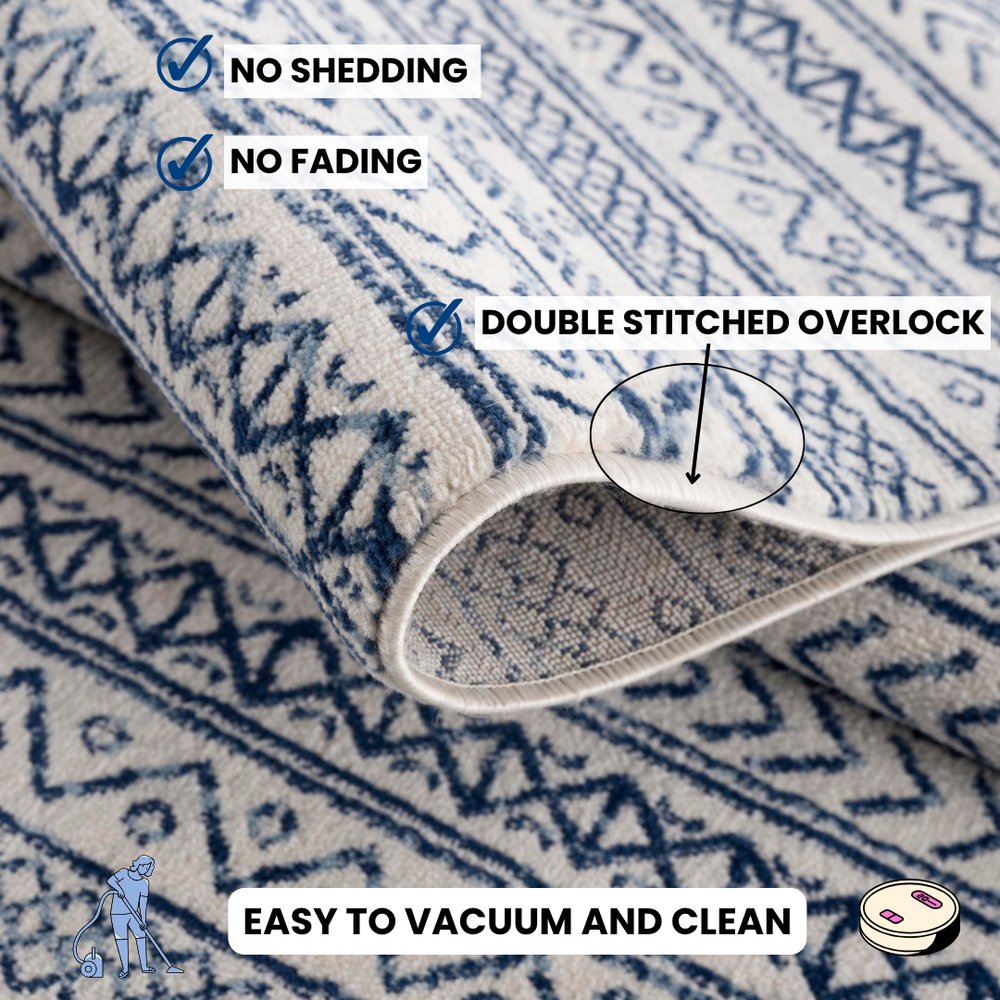 2' X 4' Navy Blue Decorative Stripes Area Rug