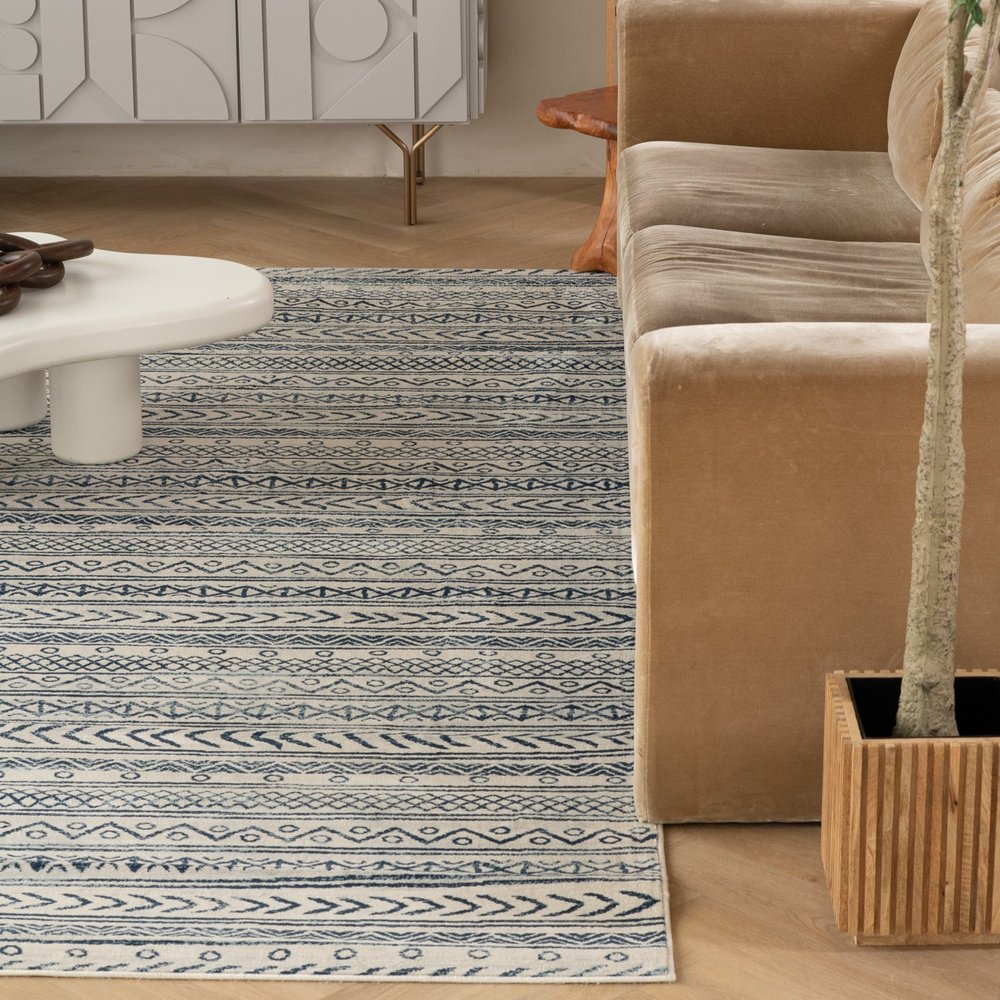 2' X 4' Navy Blue Decorative Stripes Area Rug