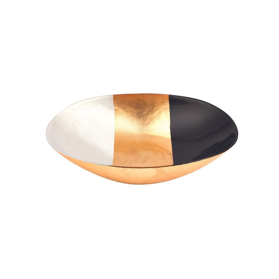 12" Gold Black and White Oval Glass Serving Bowl