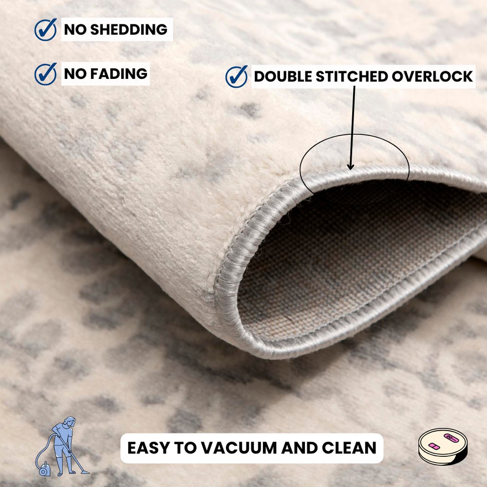 2' X 3' Ivory Distressed Ikat Pattern Scatter Rug