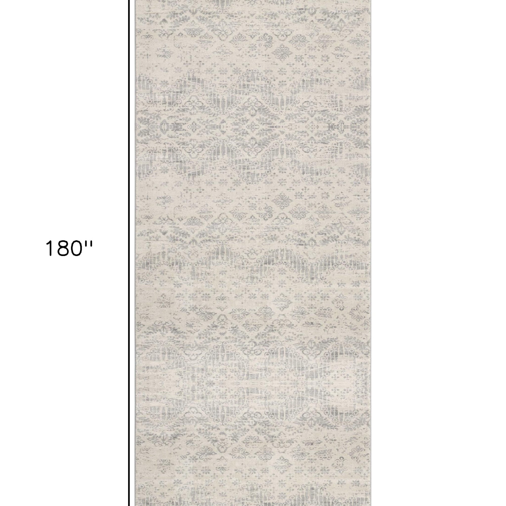 2' X 10' Ivory Distressed Ikat Pattern Runner Rug