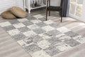 7' X 9' Gray and White Checkered Power Loom Distressed Area Rug