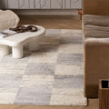 7' X 9' Gray and White Checkered Power Loom Distressed Area Rug