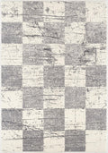 7' X 9' Gray and White Checkered Power Loom Distressed Area Rug
