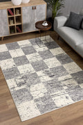 7' X 9' Gray and White Checkered Power Loom Distressed Area Rug