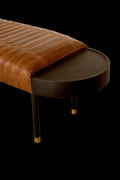Warm Brown Leather And Solid Wood Bench