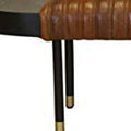 Warm Brown Leather And Solid Wood Bench