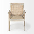 28" Cream and Natural Fabric Distressed Arm Chair