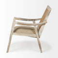 28" Cream and Natural Fabric Distressed Arm Chair