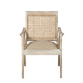 28" Cream and Natural Fabric Distressed Arm Chair