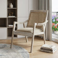 28" Cream and Natural Fabric Distressed Arm Chair