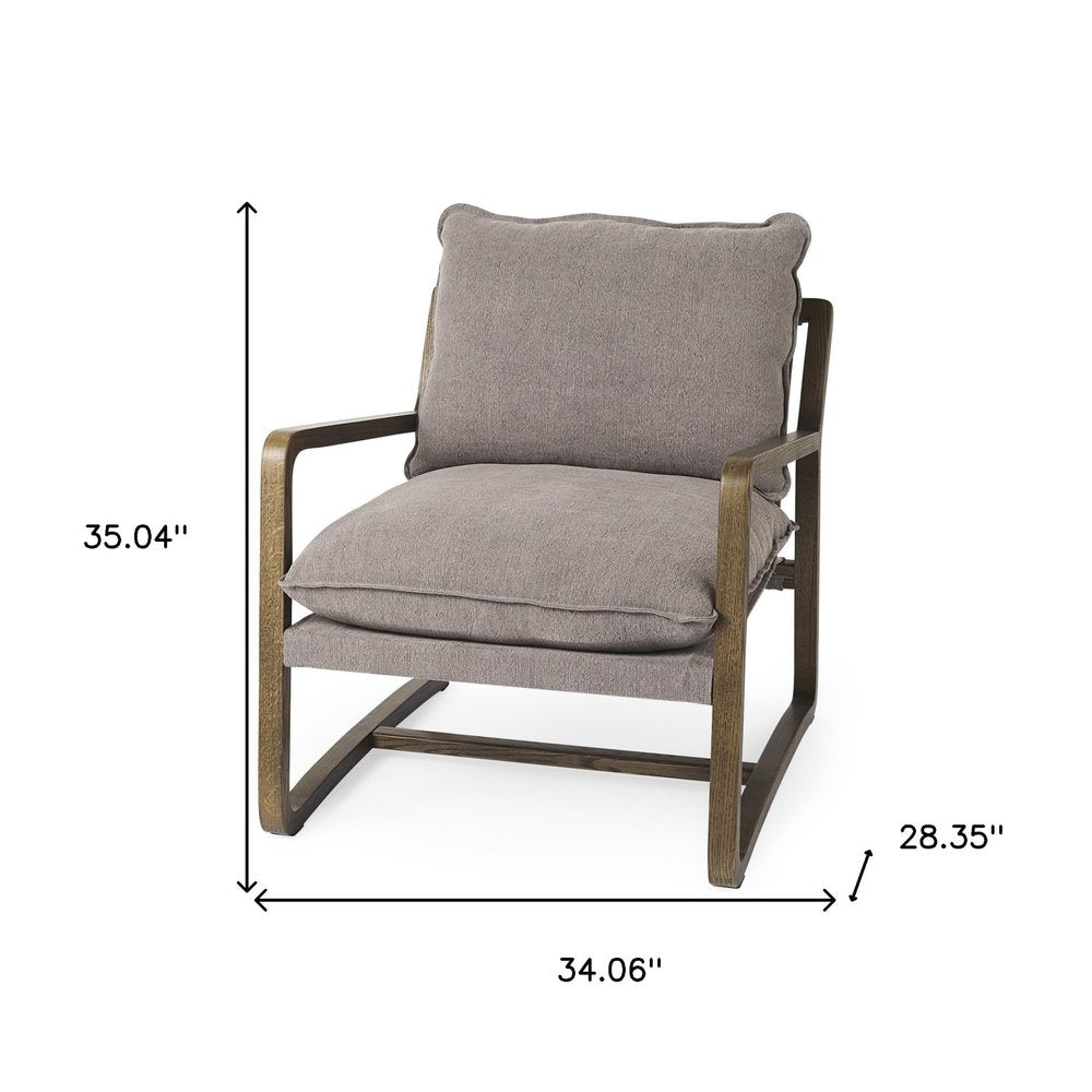 34" Gray and Brown Fabric Lounge Chair