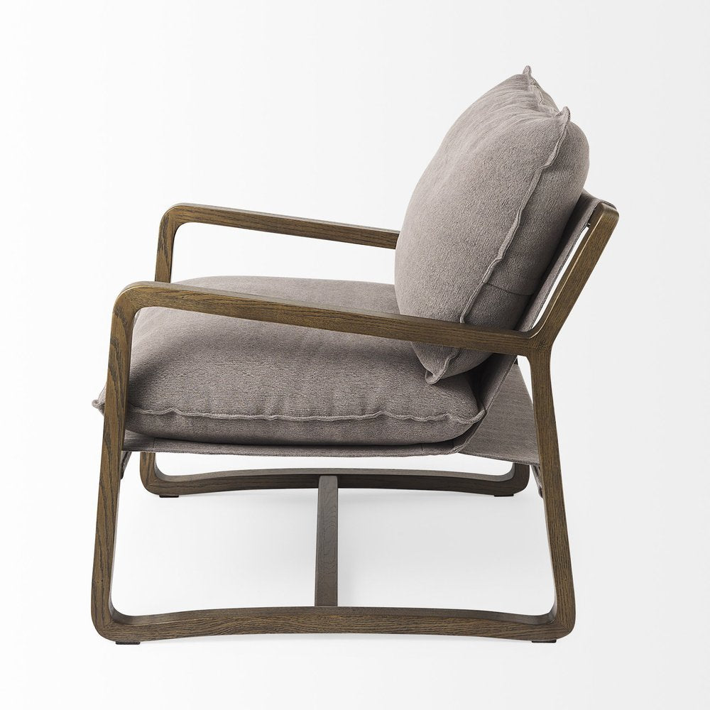 34" Gray and Brown Fabric Lounge Chair