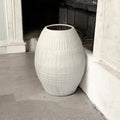 21" White Striped Ceramic Cylinder Floor Vase