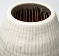 21" White Striped Ceramic Cylinder Floor Vase