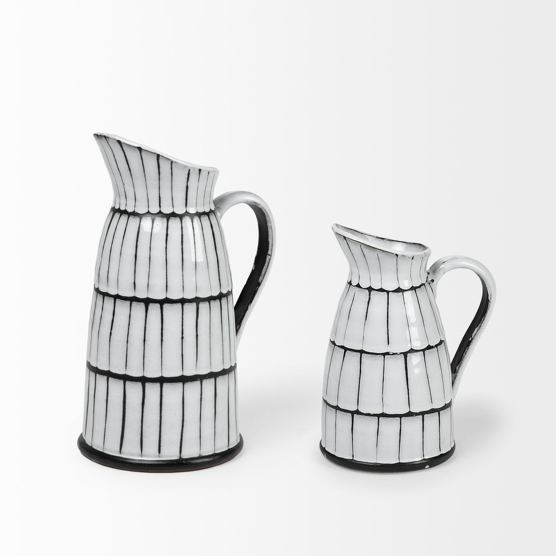 13" White And Black Artisan Glaze Ceramic Pitcher