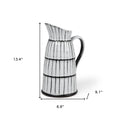 13" Black And White Ceramic Cylinder Jug Vase With Sculptural Details