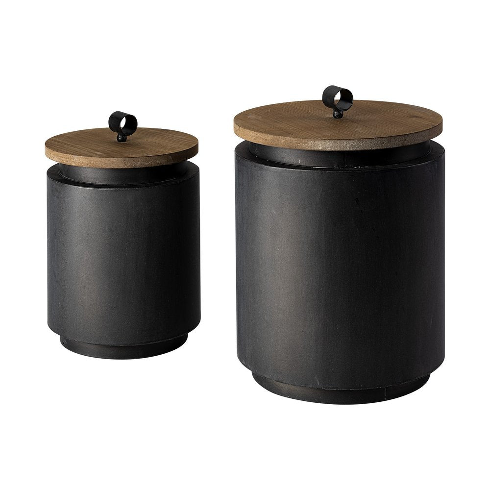 Set of Two Dark Gray Metal Decorative Canister