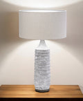 31" Gray Lamp Base LED With Beige Shade