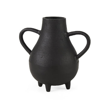 8" Black Two Handle Ceramic Jug Vase